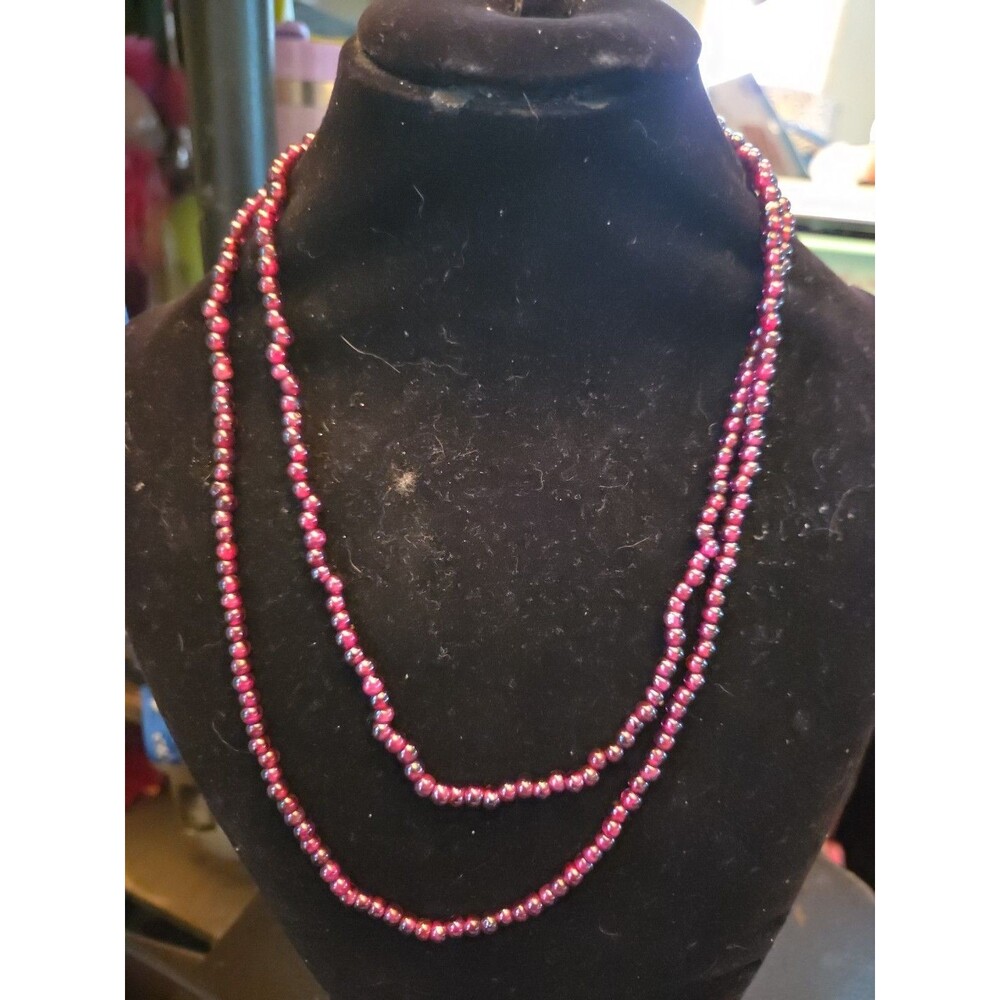 Vintage Garnet Glass Round Bead Necklace "24